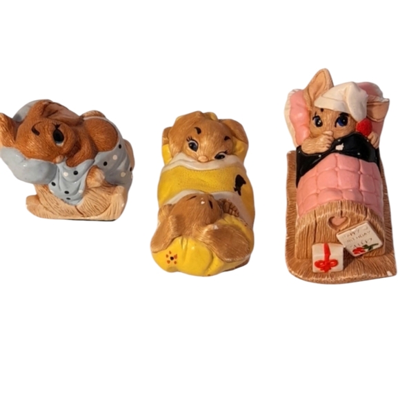 💗 3 Adorable England Vintage Pepiware Bunny Rabbit Stoneware Figurines lot - Picture 1 of 7